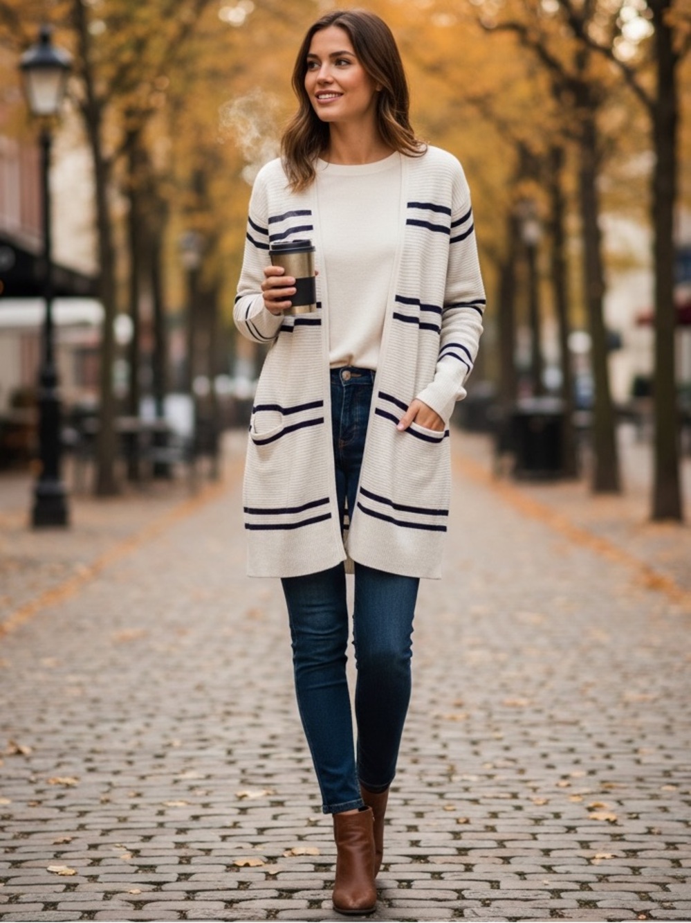 Madewell Ryder Striped Boucle Cardigan Sweater in cream and navy